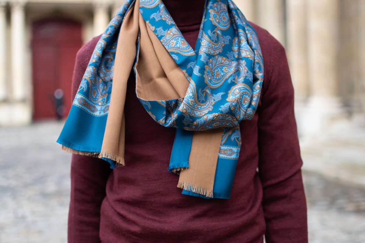 Elizabetta Mens Red Silk Paisley Scarf - Italian Wool Lined