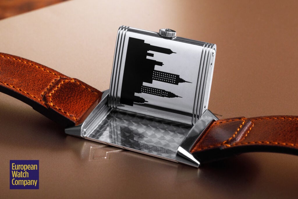 Back of the Reverso Tribute New York case, Manhattan skyline engraving